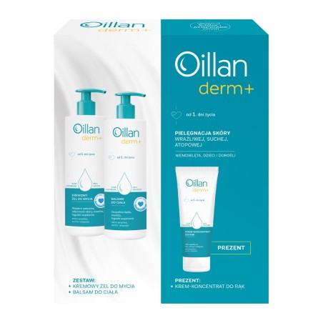 Set Oillan Derm+ Cream Wash Gel, Body Lotion, Hand Cream-Concentrate in regalo