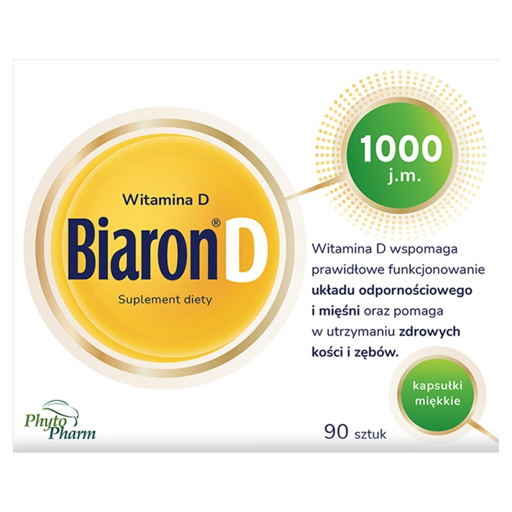 Biaron D Suplemento dietético vitamina D 1000 UI cápsulas blandas 90 piezas