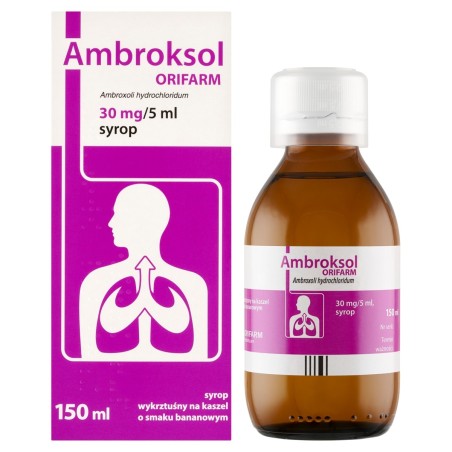 Ambroxol Orifarm 30 mg/5 ml Sirop antitussif expectorant au goût de banane 150 ml