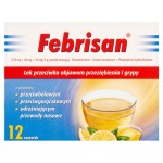 Febrisan 750 mg + 60 mg + 10 mg arôme citron médicament contre les symptômes du rhume et de la grippe 12 unités