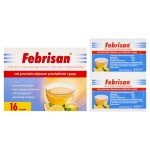 Febrisan 750 mg + 60 mg + 10 mg Lek przeciwko objawom przeziębienia i grypy smak cytrynowy 16 sztuk