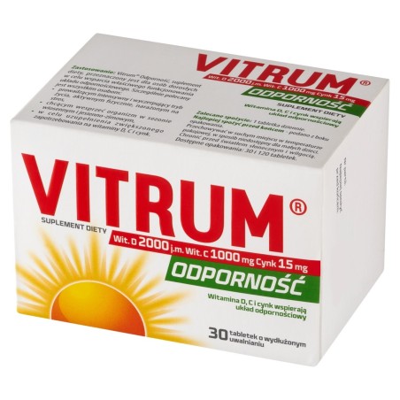 Vitrum Odporność Suplement diety D₃ 2000 j.m. C 1000 mg cynk 15 mg 30 sztuk