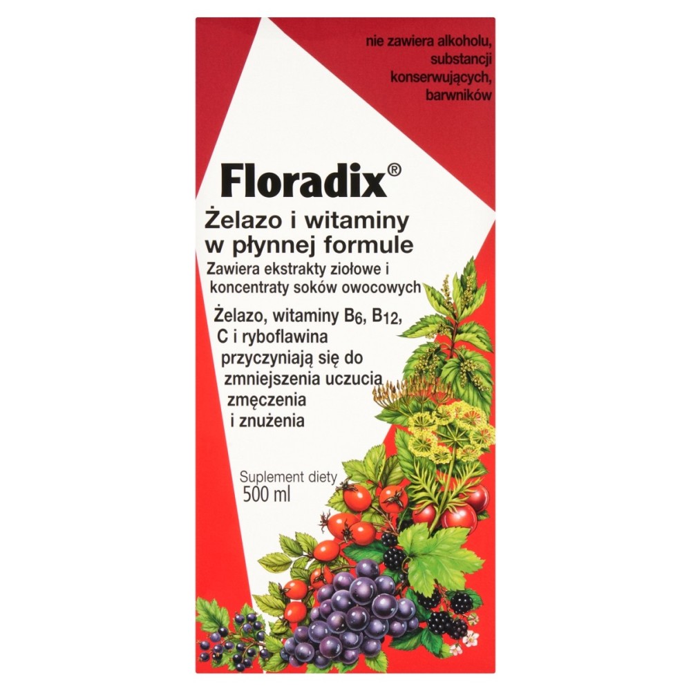 Floradix Nahrungsergänzungsmittel mit Eisen und Vitaminen in flüssiger Formel, 500 ml