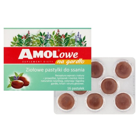 Amol Amolowe Complément alimentaire pour la gorge, pastilles aux herbes 56 g (16 pièces)