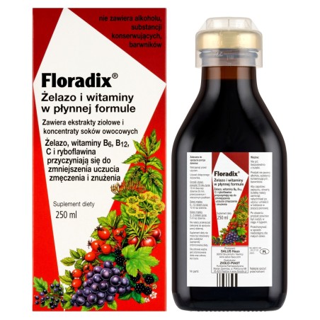 Floradix Żelazo i witaminy w płynnej formule suplement diety 250 ml