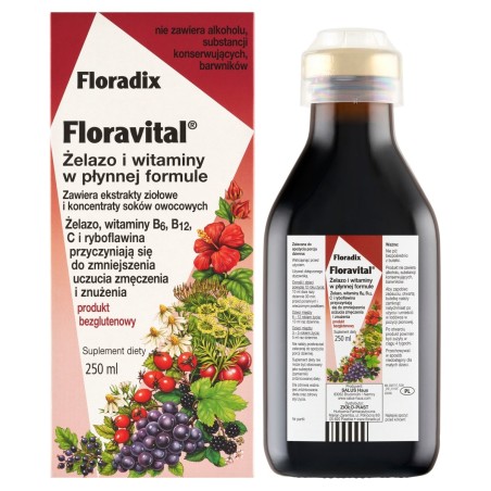 Floradix Floravital Żelazo i witaminy w płynnej formule suplement diety 250 ml