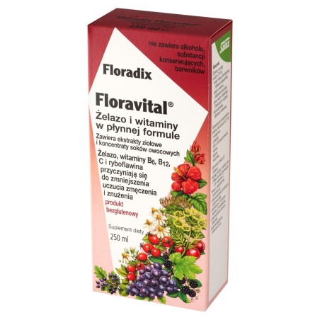 Floradix Floravital Eisen und Vitamine in flüssiger Formel, Nahrungsergänzungsmittel 250 ml