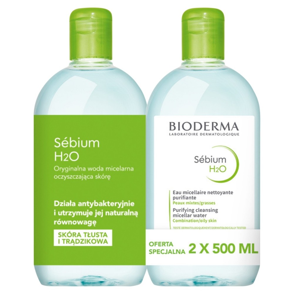 Bioderma Sébium H₂O Acqua micellare detergente originale per la pelle 2 x 500 ml