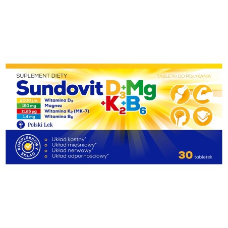Sundovit Suplement diety D3 2000 j.m + Mg 150 mg + K2 11,25 μg + B6 1,4 mg 24 g (30 x 0,8 g)
