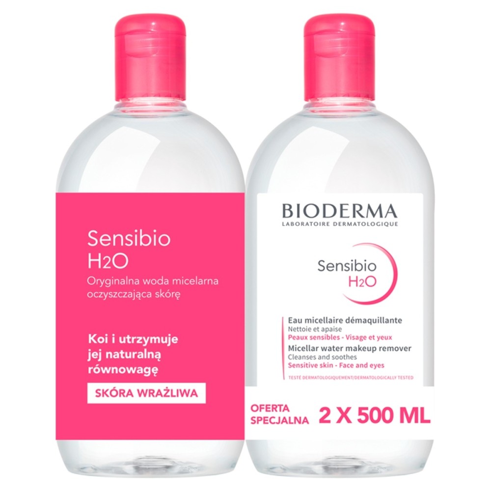 Bioderma Sensibio H₂O Oryginalna woda micelarna oczyszczająca skórę 2 x 500 ml