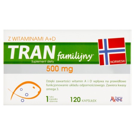 Tran familijny Suplement diety tran z witaminami A+D 500 mg 120 sztuk