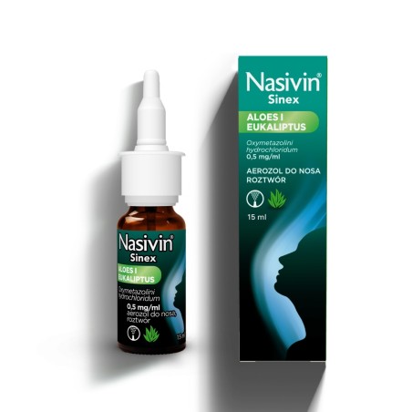 Nasivin Sinex Aloe and Eucalyptus nasal spray for blocked nose, runny nose, 15 ml