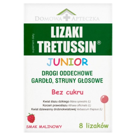 Tretussin Junior Dietary supplement lollipops, raspberry flavor 64 g (8 x 8 g)