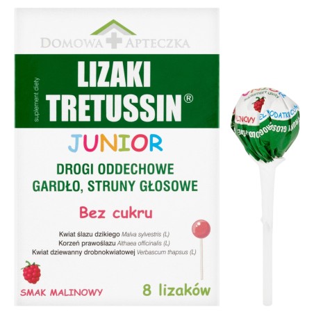 Tretussin Junior Dietary supplement lollipops, raspberry flavor 64 g (8 x 8 g)