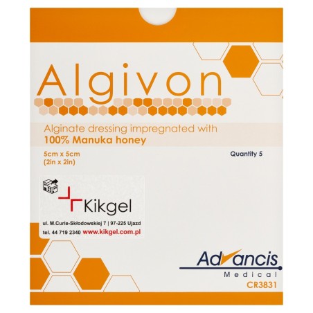 Algivon Medicazione in alginato imbevuta di miele di Manuka 100% 5 cm x 5 cm