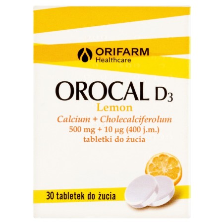 Orocal D₃ 500 mg + 10 μg Tabletki do żucia o smaku cytrynowym 30 sztuk