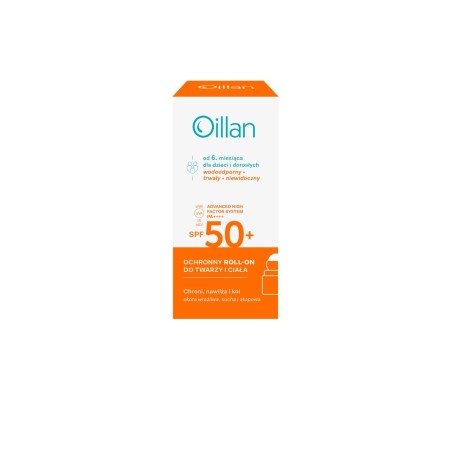 Oillan Protector solar roll-on protector rostro y cuerpo con filtro SPF50 para pieles sensibles 50 ml
