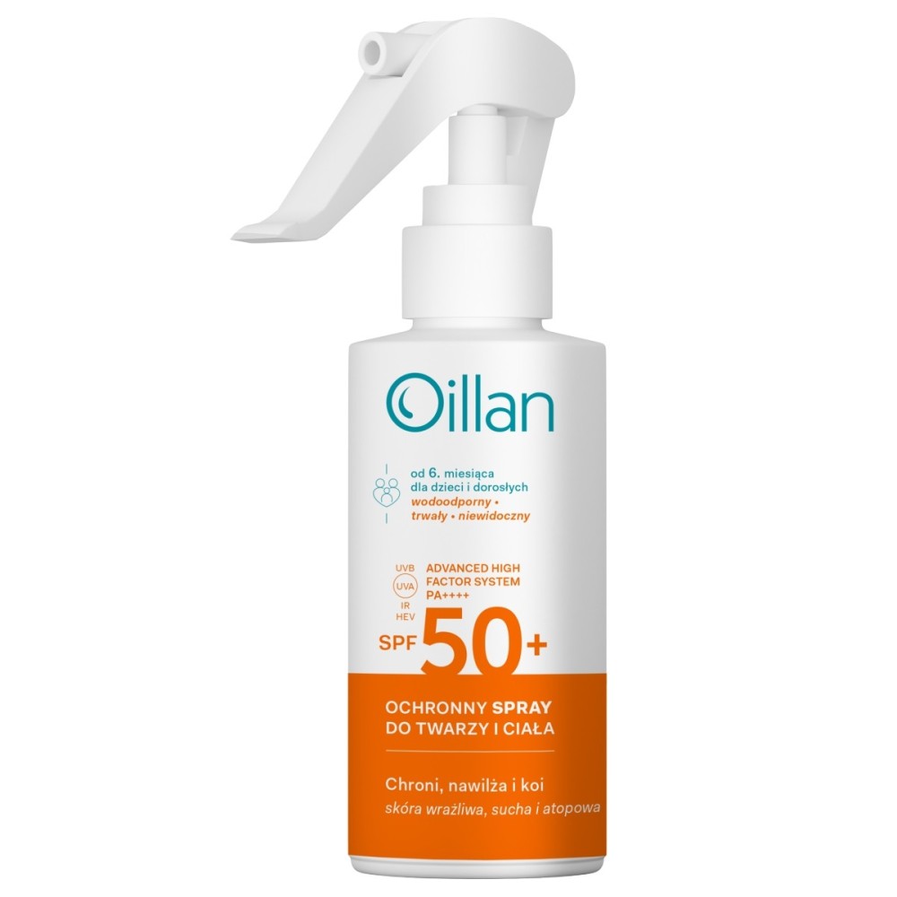 Oillan Protective sunscreen spray for face and body with SPF50 filter for sensitive skin 125 ml