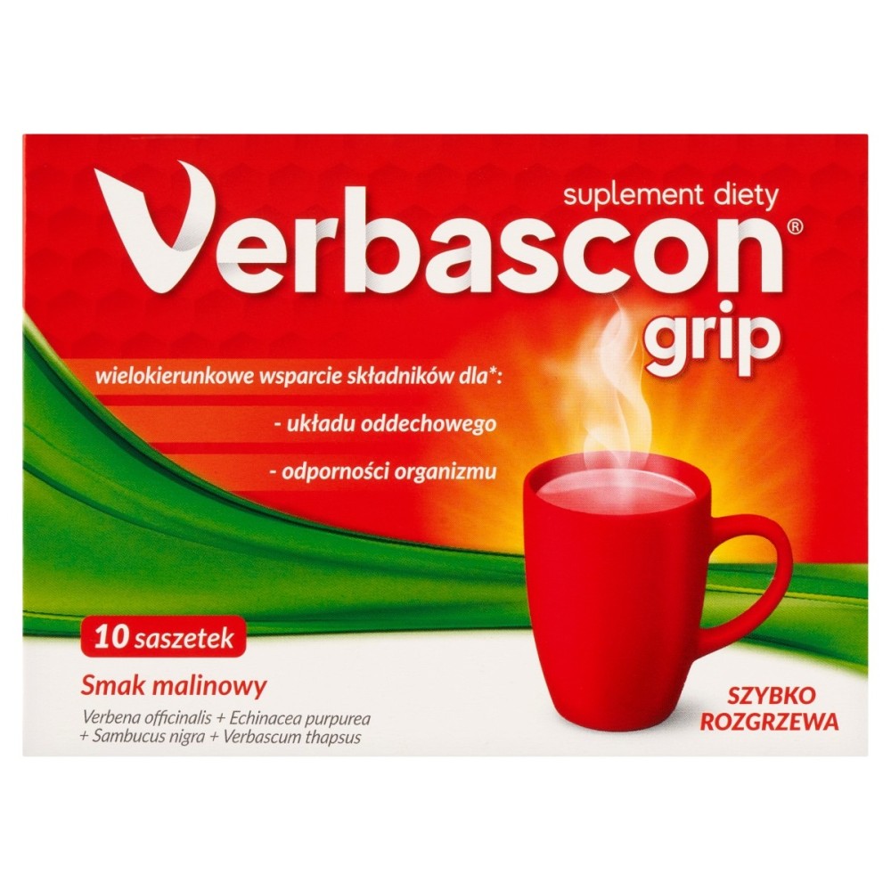 Verbascon Grip Suplement diety proszek do rozpuszczania o smaku malinowym 50 g (10 x 5 g)