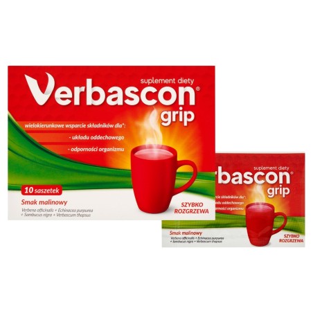 Verbascon Grip doplněk stravy prášek k rozpuštění s malinovou příchutí 50 g (10 x 5 g)