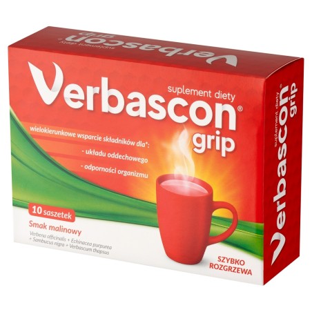 Verbascon Grip Nahrungsergänzungsmittel mit Himbeergeschmack Pulver zum Auflösen 50 g (10 x 5 g)