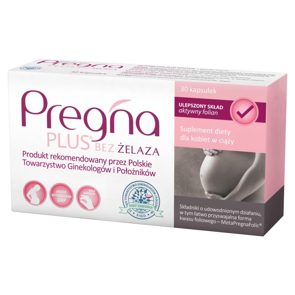 Pregna Plus Complemento alimenticio para embarazadas sin hierro 30 piezas