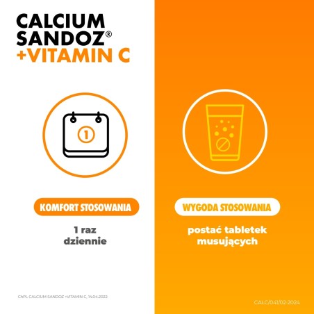 Calcio Sandoz +Vitamina C 260 mg + 1000 mg Comprimidos efervescentes 10 piezas