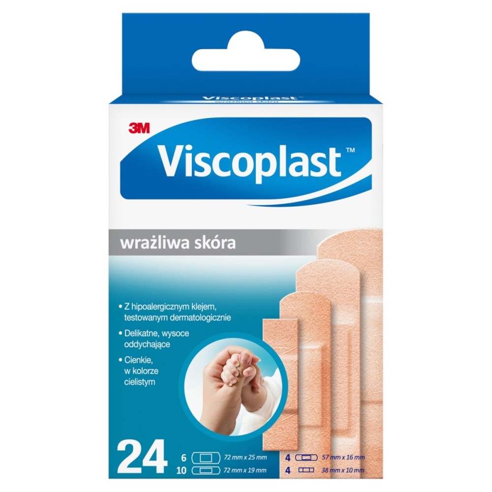 Viscoplast Pflasterset für empfindliche Haut, 4 Größen, 24 Stück