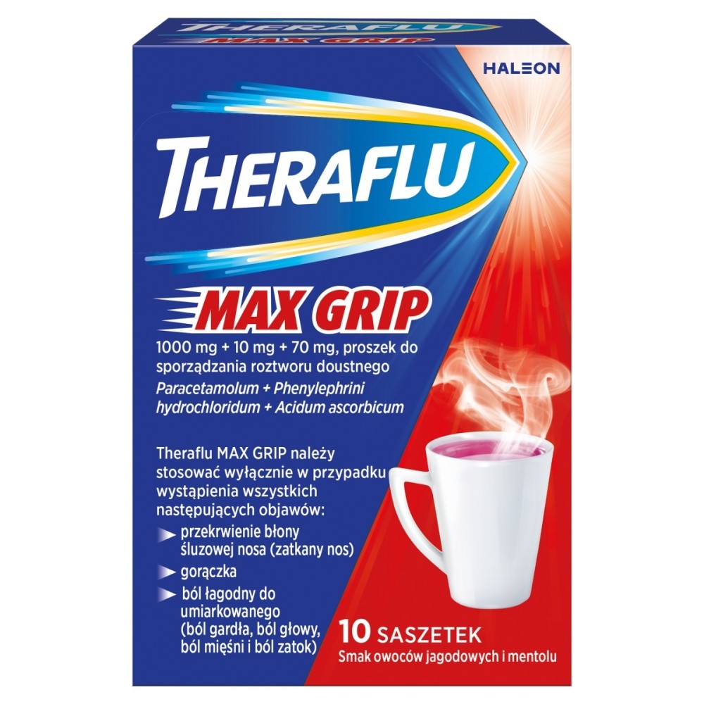Theraflu Max Grip 1000mg + 10mg + 70mg Medicine 10 pcs