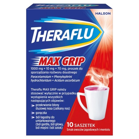 Theraflu Max Grip 1000 mg + 10 mg + 70 mg Medicína 10 kusů