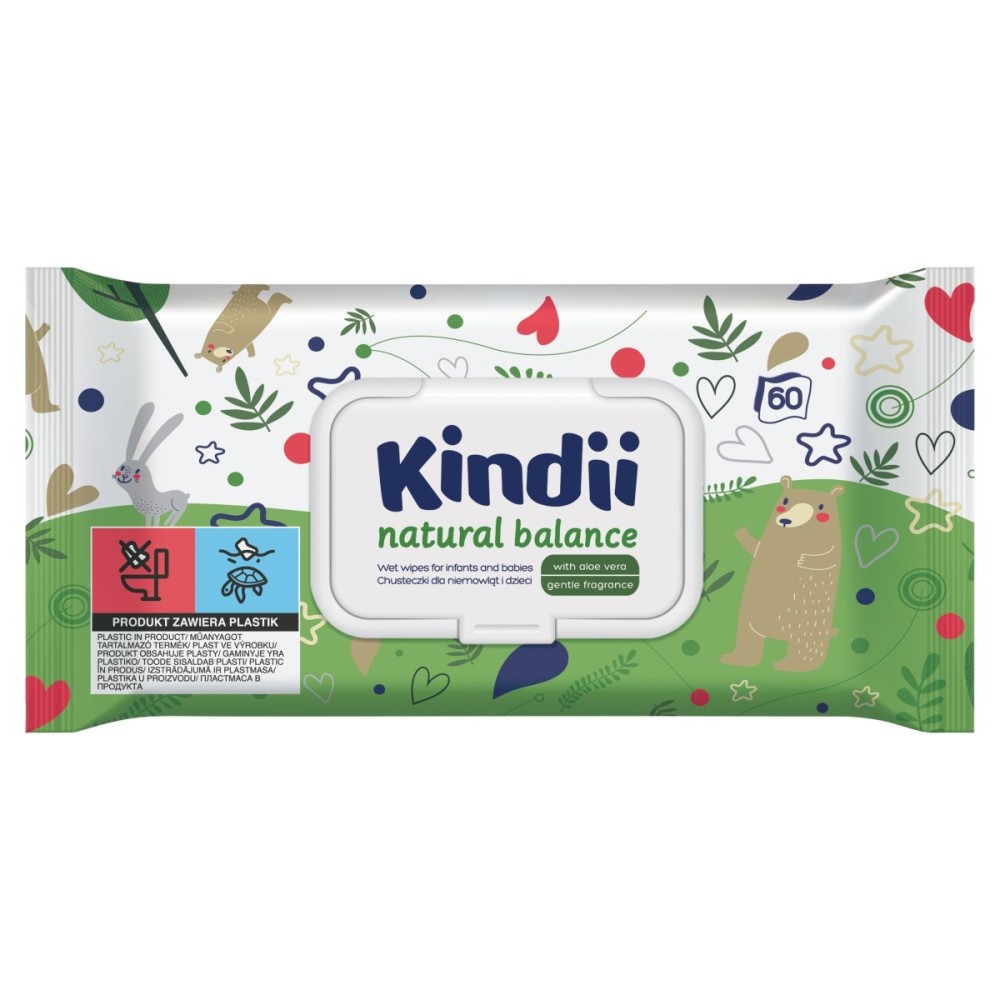 Kindii Natural Balance Wipes for babies and children 60 pieces