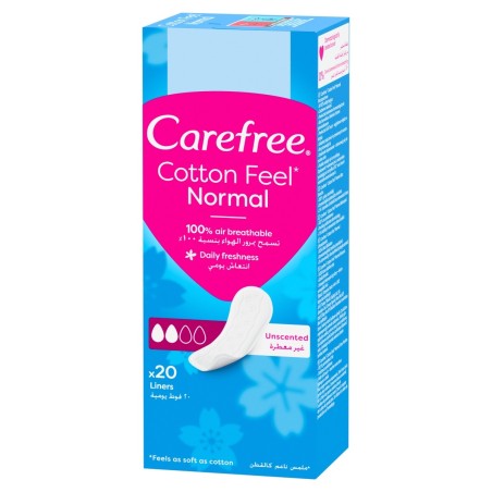 Protège-slips Carefree Cotton Feel Normal, non parfumés, 20 pièces