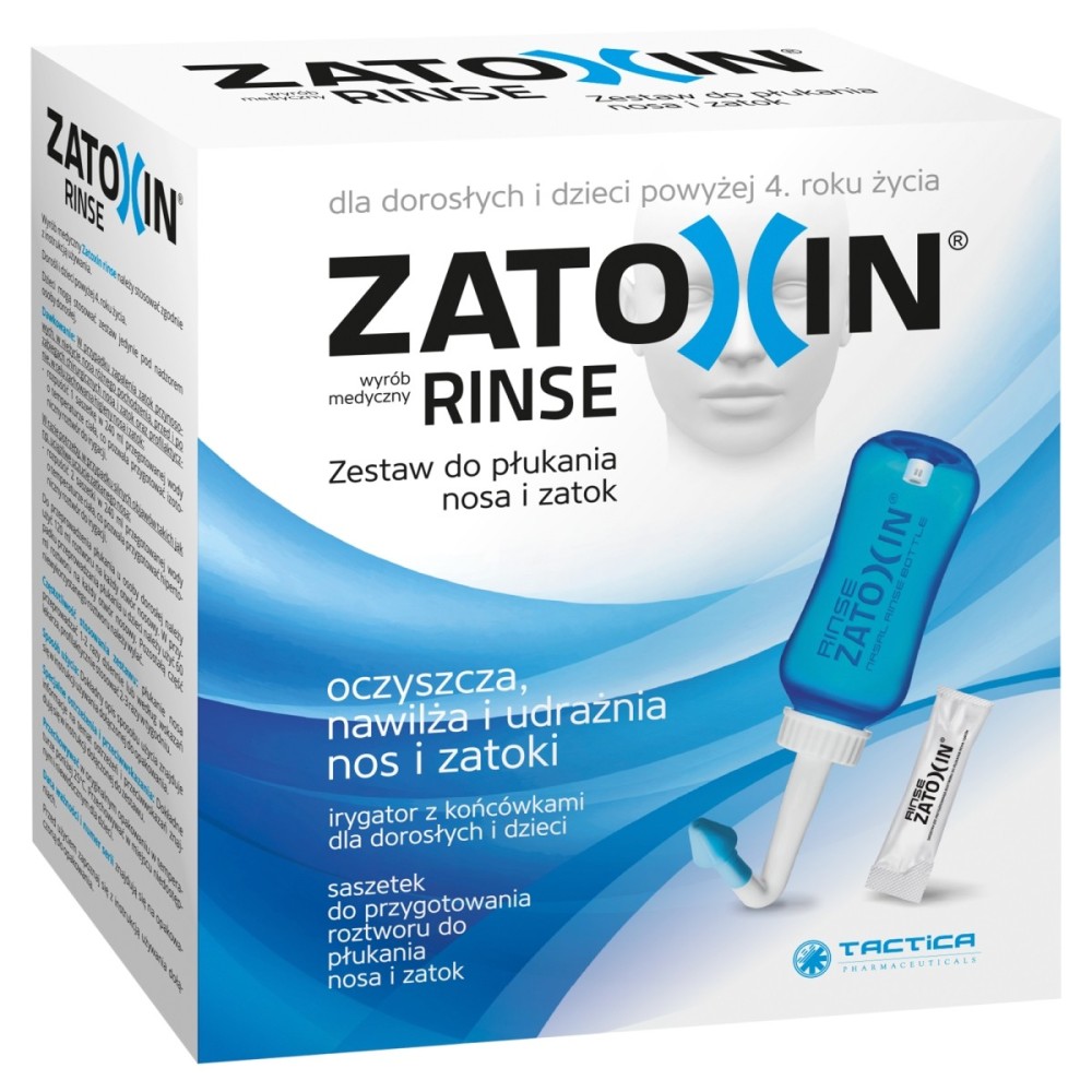 Zatoxin Rinse Dispositivo medico, kit per risciacqui nasali e sinusali, irrigatore e 12 bustine