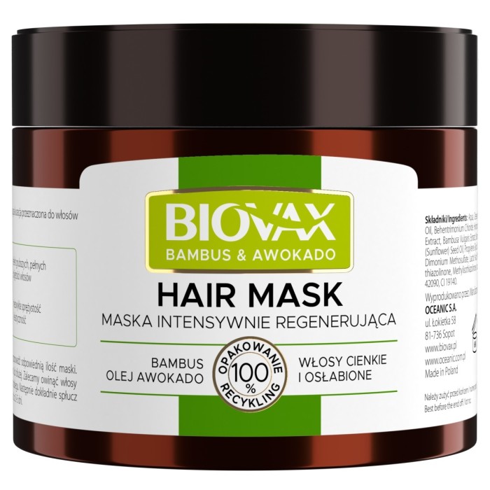Biovax Aceite de bambú y aguacate para cabello fino y quebradizo - mascarilla 250 ml
