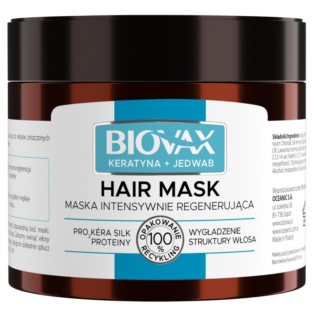 Biovax Keratyna + jedwab do włosów przesuszonych, puszących się - maska 250 ml