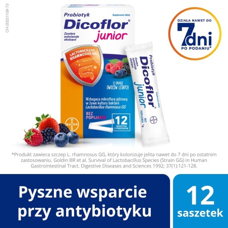 Dicoflor Junior Complément alimentaire probiotique à l'arôme fruits des bois 12 g (12 x 1 g)