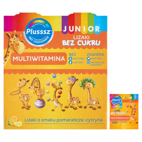 Plusssz Junior Lizaki bez cukru o smaku pomarańcza-cytryna 300 g (50 x 6 g)