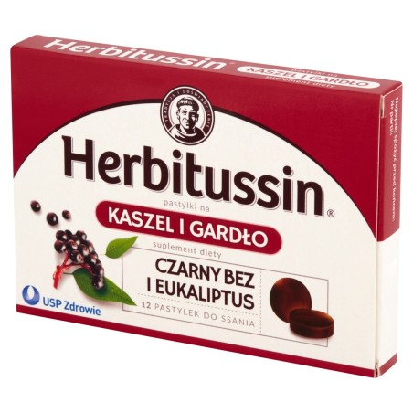 Herbitussin Holunder und Eukalyptus Husten- und Halspastillen Nahrungsergänzungsmittel 12 Lutschtabletten