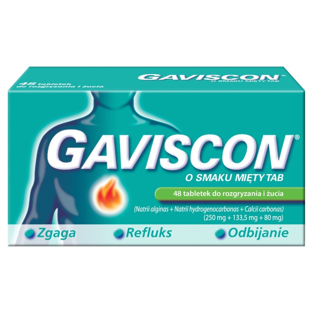 Gaviscon Chewable tablets, mint flavor, 48 pieces