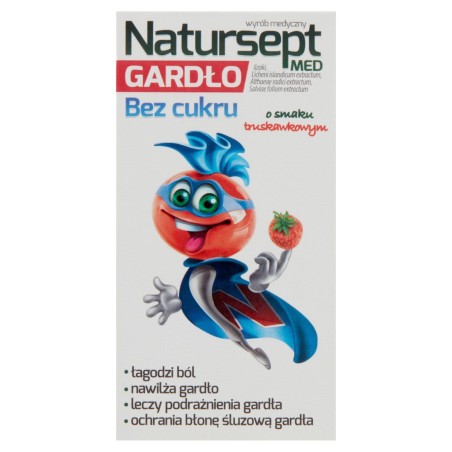 Natursept Med Gardło Medizinprodukt zuckerfreie Lutscher mit Erdbeergeschmack 48 g (6 x 8 g)