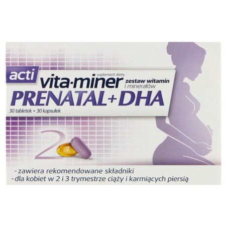 Acti vita-miner Prenatal + DHA Suplemento dietético 30 piezas + 30 piezas