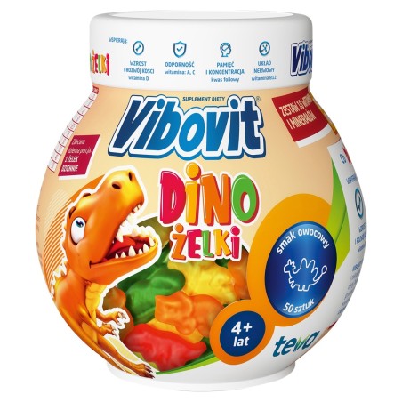 Vibovit Dino gelatinas Suplemento dietético, sabor a fruta, 225 g (50 piezas)