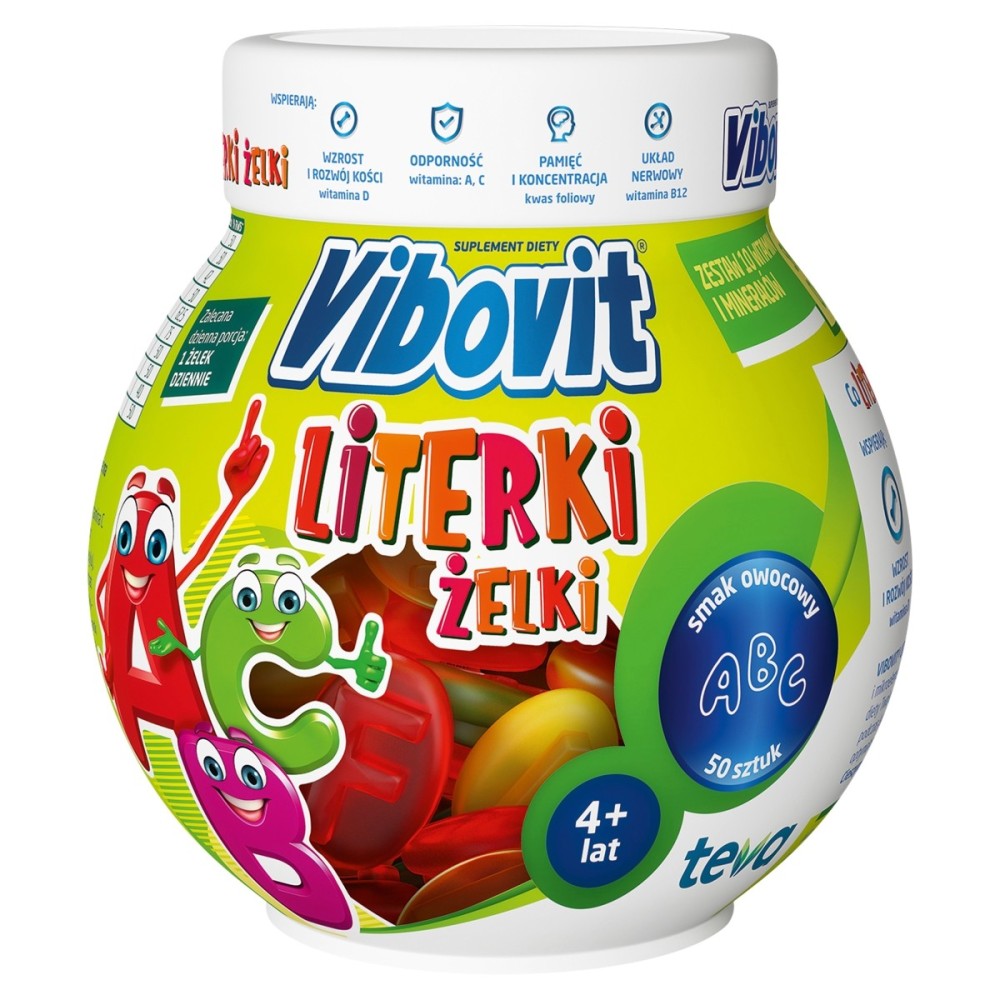 Vibovit Letras gelatinas Complemento alimenticio, sabor a fruta, 225 g (50 piezas)