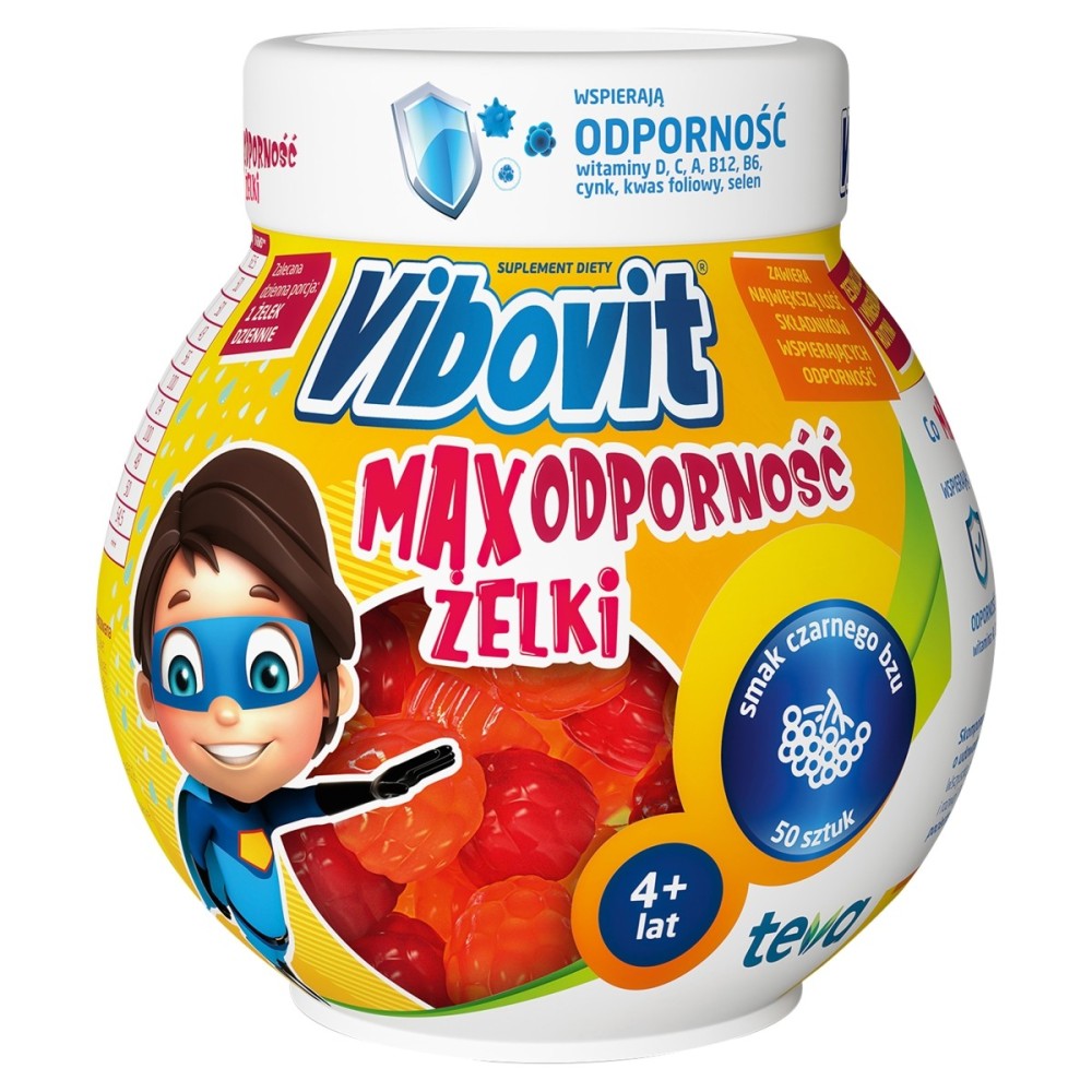 Vibovit Max Immunitätsgelees Nahrungsergänzungsmittel, Holundergeschmack, 225 g (50 Stück)
