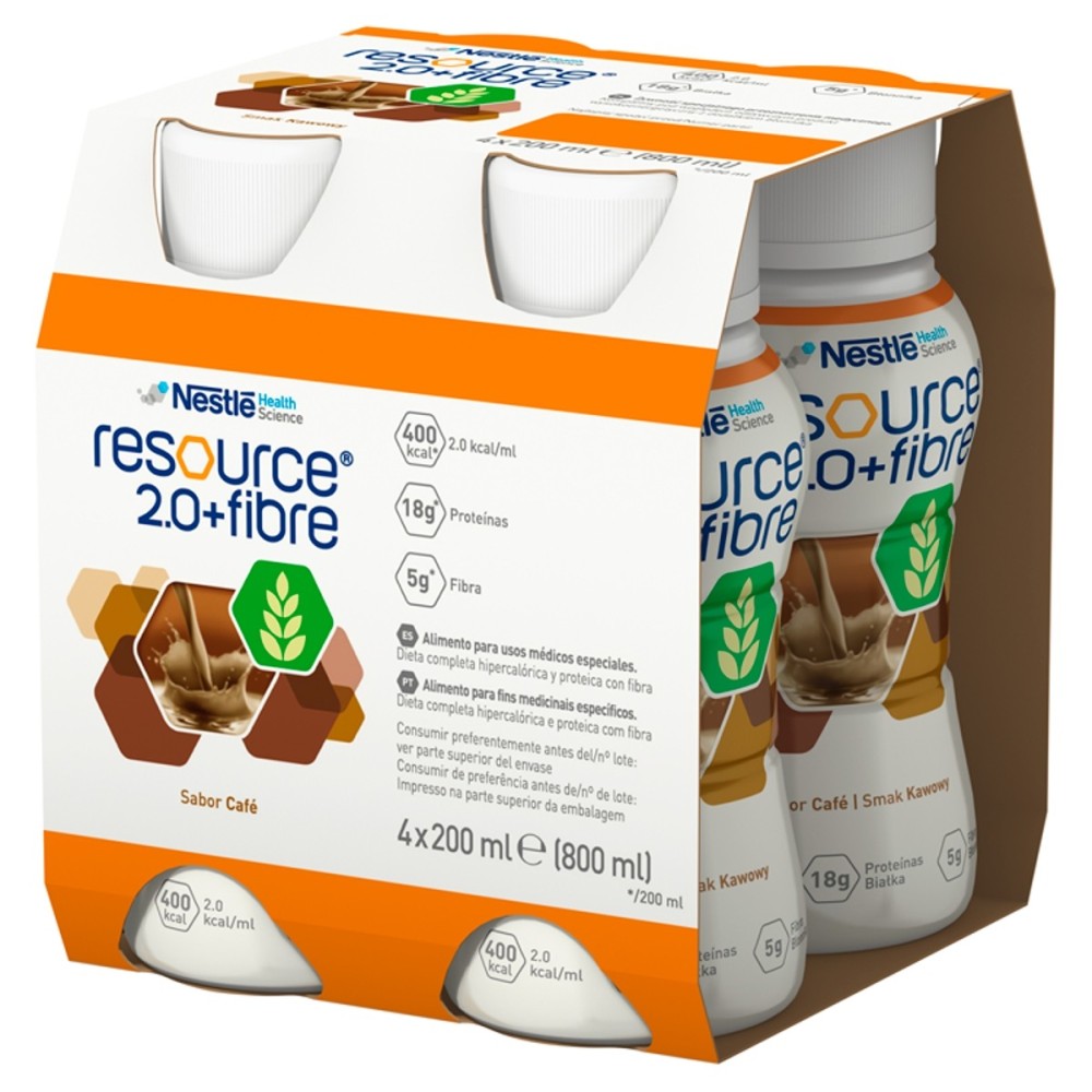 Nestlé Resource 2.0+Fiber Liquid nutritional preparation, coffee flavor, 800 ml (4 x 200 ml)