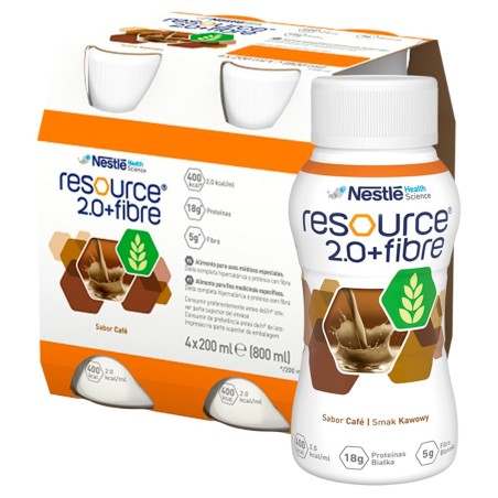 Nestlé Resource 2.0+Fiber Préparation nutritionnelle liquide, saveur café, 800 ml (4 x 200 ml)