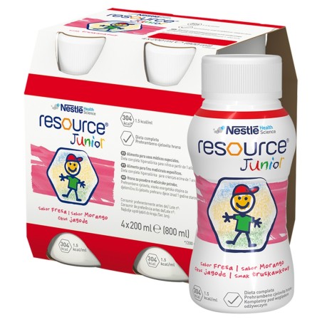 Nestlé Resource Junior Preparat odżywczy w płynie dla dzieci smak truskawkowy 800 ml (4 x 200 ml)