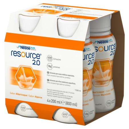 Nestlé Resource 2.0 Préparation nutritionnelle liquide, saveur abricot 800 ml (4 x 200 ml)