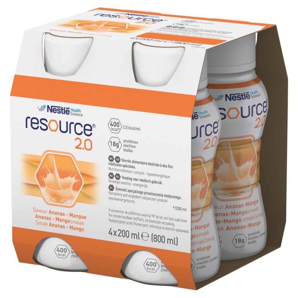 Nestlé Resource 2.0 Preparado nutricional líquido sabor piña-mango 800 ml (4 x 200 ml)