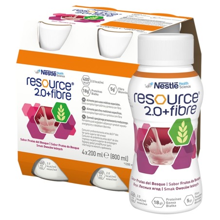 Nestlé Resource 2.0+Fibre Liquid nutritional preparation, forest fruit flavor, 800 ml (4 x 200 ml)